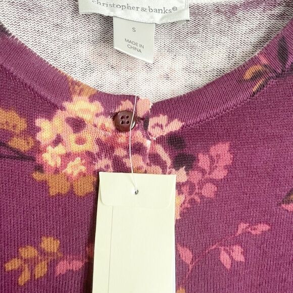 🟢Christopher & Banks Purple Floral Cardigan S - Picture 4 of 6